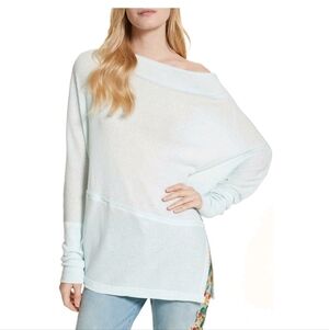 FREE PEOPLE Seafoam Green Londontown Cotton Blend Thermal Asymmetrical Top Xs
